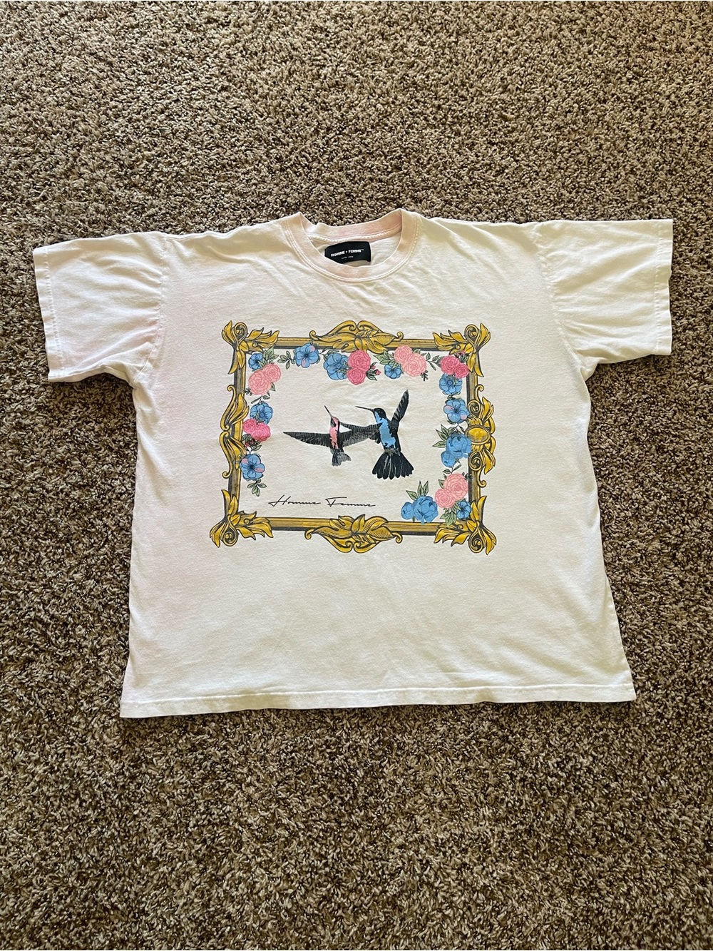 Homme + Femme Portrait Bird Graphic T-Shirt XL Pink White Tie Dye Streetwear